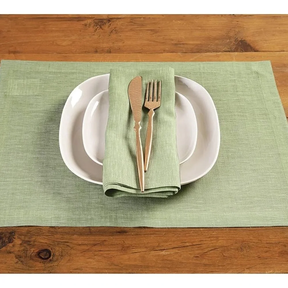 NWT Solino Home Linen Placemats Set of 4 Sage Green Hemstitch Table Mats